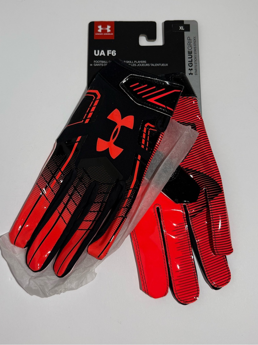 NWT Under Armour UA F6 Football Receiver Gloves Men’s XL Black Red
